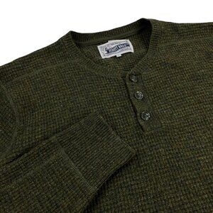 Schott Brothers Henley Sweater Mens Size XL Wool Blend Heather Green